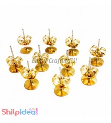 Earring Studs 3mm - Flat with Stoppers - Golden - 3 Pairs
